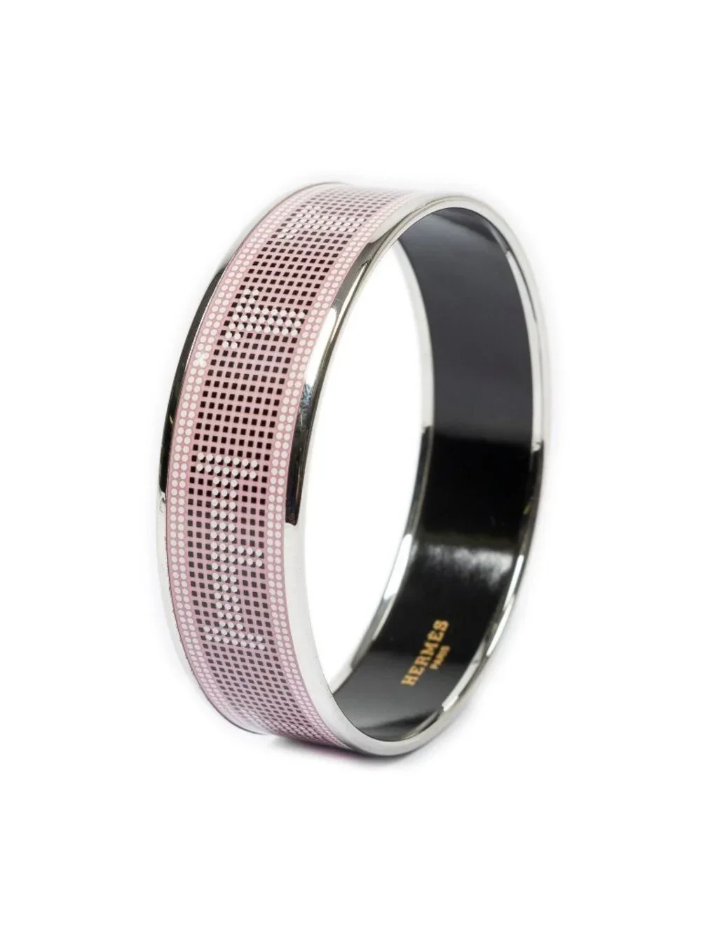 Hermes Enamel Bangle Pink Logo Motif Bracelet